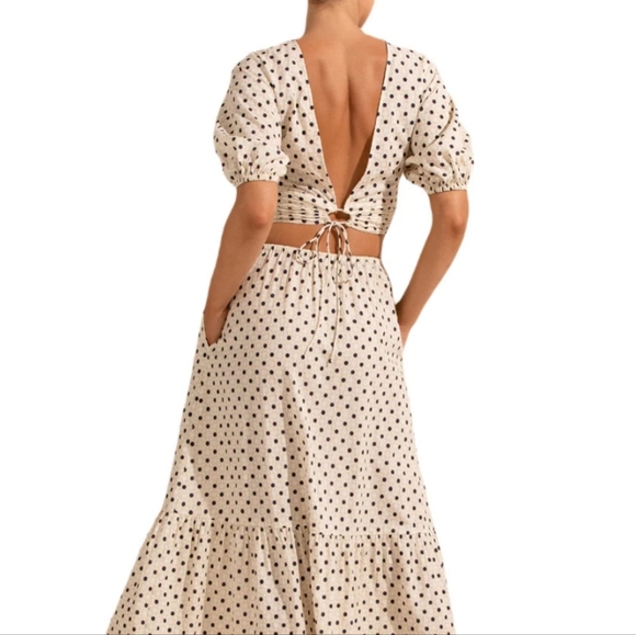 Peony Swimwear Resortwear Tie Front Crop Puff Sleeve Polka Dot Top - Picture 2 of 16